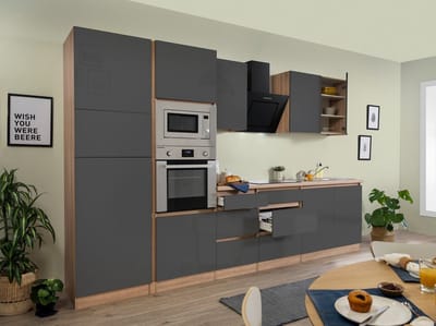 Goedkope keuken 335  cm - complete keuken met apparatuur Lorena  - Eiken/Grijs - soft close - keramische kookplaat    - afzuigkap - oven - magnetron  - spoelbak