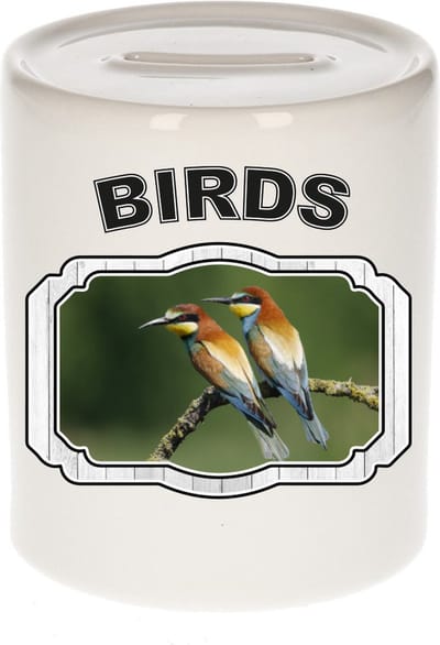 Dieren liefhebber bijeneter vogel spaarpot 9 cm jongens en meisjes - keramiek - Cadeau spaarpotten vogels liefhebber
