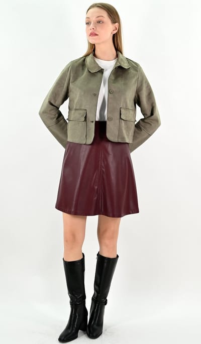YesMooi - Faux Suede Cropped Jacket - Khaki - S (36)