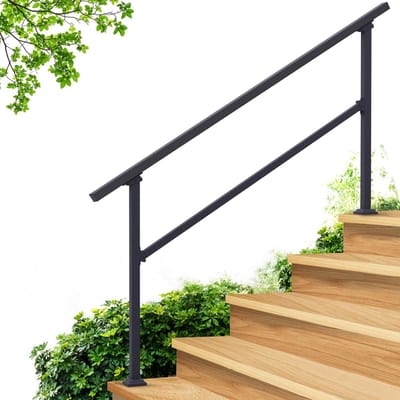 Buitenleuningen - Trapleuning Kit - Veilige Trappen - Smeedijzer Robuust - 4-5 Treden - Zwart