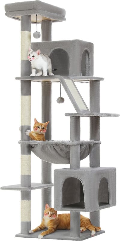 Kattenu PurrFect - Hoge krabpaal voor katten - Beige krabpaal voor grote katten - Kattenboom met kattenhuis