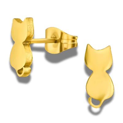 Oorstekers - oorbellen - Kat - edel staal - goudkleurig - 10 mm - hypoallergeen