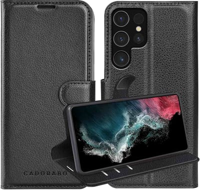Cadorabo Hoesje geschikt voor Samsung Galaxy S22 ULTRA in PHANTOM ZWART - Beschermhoes met magnetische sluiting, standfunctie en kaartvakje Book Case Cover Etui