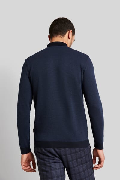 Bugatti Herren Polo met lange mouwen in 2-tone look