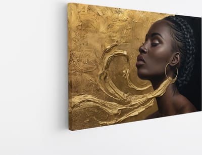 Saammp Canvas Schilderij - Goude details - Afrikaanse Vrouw - abstract - 30x20 - Foto op canvas - Wanddecoratie - Muurdecoratie Woonkamer - Slaapkamer decoratie - Canvas Print