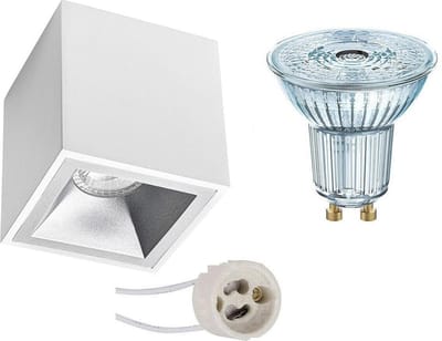 Opbouwspot Set - LEDVANCE Parathom PAR16 940 36D - Pragmi Cliron Pro - GU10 Fitting - Dimbaar - Opbouw Vierkant - Mat Wit/Zilver - 3.4W - Natuurlijk Wit 4000K - Verdiept - 90mm