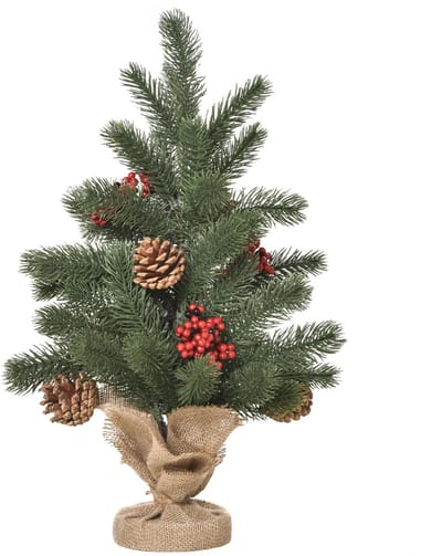 Kunstkerstboom- 50 cm - Met 55 takken - 4 rode bessen & 4 dennenappels - PE & Cementbasis - Ø28 x 50 cm - Groen