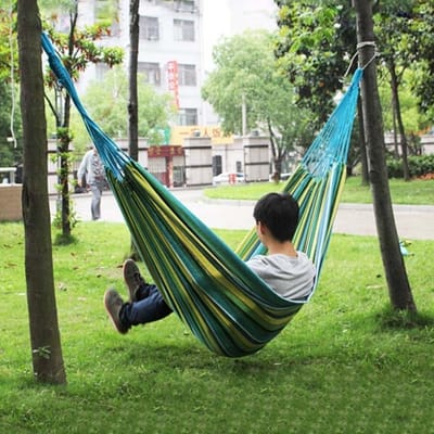 Let op type!! Blauwe en groene streep buiten Canvas hangmat Portable strand schommel Bed  grootte: 200 * 150cm