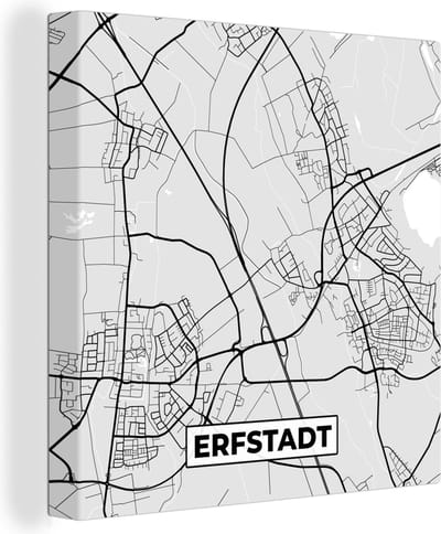 Canvas Schilderij Stadskaart - Erfstadt - Kaart - Duitsland - Plattegrond - 20x20 cm - Wanddecoratie
