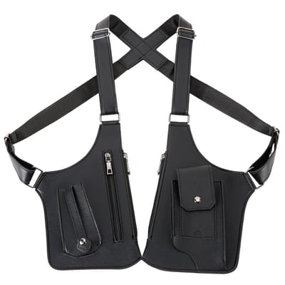 Dubbele Schouder Okseltas, Premium Leder Okseltas met Verborgen Anti-Diefstal Portemonneevak, Verstelbaar & Vintage, Geschikt voor Wandelen -Zwart