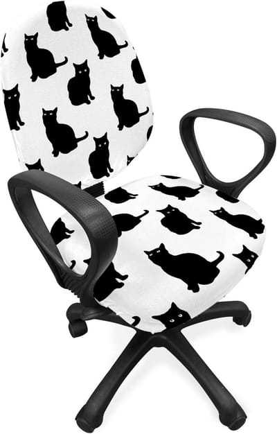 ABAKUHAUS Kat Bureaustoel Sliphoes, Speels, Zwart, Kitten, Decoratieve beschermhoes gemaakt van rekstof, witzwart