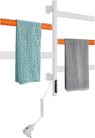 Elektrische Handdoekdroger - Handdoekwarmer - Badkamer Comfort - Draaibare Stangen - 67.5 cm Hoog - Wit