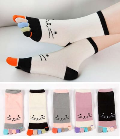 Teen sokken dames - 3 paar - teensokken - toesocks - roze - grijs - wit - zwart - leuke print kat - ogen - 36-40 - zacht - fitness - pilates - yoga - sport - voor haar - cadeau