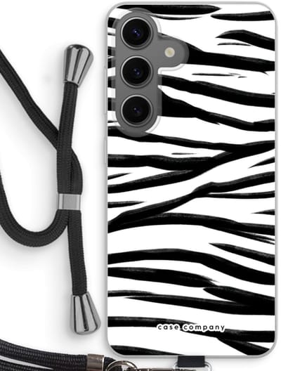 Case Company® - Hoesje met koord geschikt voor Samsung Galaxy S24 hoesje met Koord - Zebra pattern - Telefoonhoesje met Zwart Koord - Bescherming aan alle Kanten en Over de Schermrand