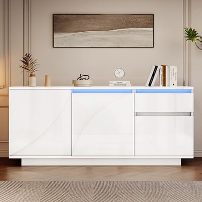 Sweiko Dressoir - LED-verlichting - Met lades - Verstelbare planken - Hoogglans - Woonkamerkast - Wit