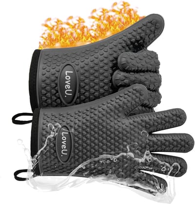 Thijox - Oven Handschoenen Siliconen en Katoen Dubbellaags - Hittebestendige BBQ Handschoenen en Keukenhandschoenen - Flexibele Ovenwanten voor Bakken