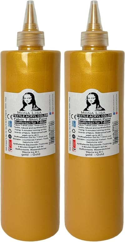 Südor Textielverf 1000 ml, goud.Wasbestendige textielverf voor lichte stoffen. Wasmachinebestendig, wasbestendig. Fixatie door strijken (2 x 500 ml)