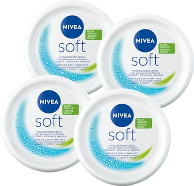 NIVEA Soft Bodycrème - Body Cream voor Lichaam en Gezicht - Hydraterende Gezichtscrème - Voordeelverpakking - 4 x 50 ml