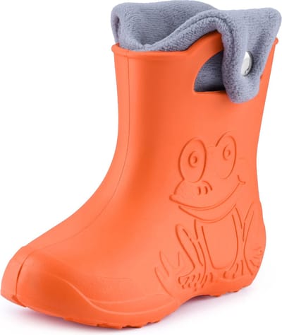 Ladeheid LA-CA-FrogButton Kinder Regenlaarzen - Rubber - met Binnenschoen - EVA - Wasbare Binnenschoen – Oranje/Grijs -22/23
