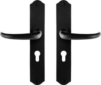 Deurkruk op schild - Smeedijzer zwart - Gietijzer - GPF - GPF6205.60 smeedijzer zwarte Deurklink Uhka op PC55, 238x41x4mm