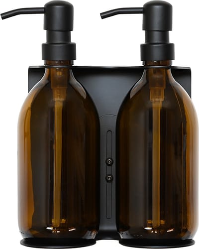 Groeikruid® Zeeppomphouder Zwart RVS inclusief Zeepdispensers | Double | 300 ml mat zwart