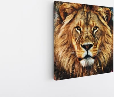 Saammp Canvas Schilderij - Abstracte Leeuw - Portret - Kleurrijk - Dieren - Natuur - 20x20 - Foto op canvas - Wanddecoratie - Muurdecoratie Woonkamer - Slaapkamer decoratie - Canvas Print