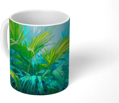 Mok - Koffiemok - Bladeren - Groen - Schilderij - Abstract - Mokken - 350 ML - Beker - Koffiemokken - Theemok