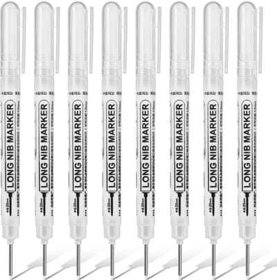 Dailygoods - TIESOME 8 stuks dieptegatmarker, 20 mm extra lange punt, wit dieptegatmarkers, markeerstift voor hout, karton, muur, kunststof, metaal