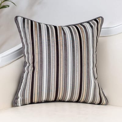 Gestreepte Fluvelen Sierkussensloop 50x50 cm Grijs en Meerkleurig