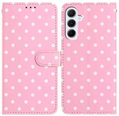 Hoesje Geschikt voor Samsung Galaxy A37 | Polka Dot Wallet Book Case | Portemonnee Hoesje | 3 Pasjes | Magneetsluiting | Stand Functie | Roze