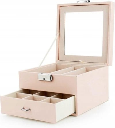 Doosje voor sieraden en juwelen / Roze sieradenkistje 16 cm x 16 cm x 11 cm / doos van elegant eco-leder / uitstekend cadeau voor vrouwen moeder dag / Boîte à bijoux, un cadeau merveilleux pour une femme / boîte à bijoux avec serrure / Aland optiek