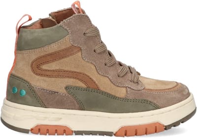 BunniesJR 224841-408 Jongens Hoge Sneakers - Taupe/Bruin/Groen - Nubuck - Veters