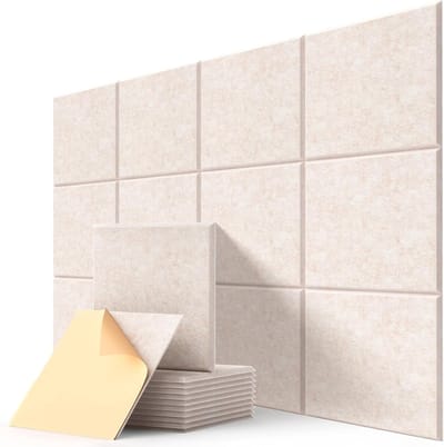 Famanu – Zelfklevende akoestische panelen, 12-delige geluidsabsorberende wand met hoge dichtheid voor wanddecoratie en akoestische behandeling, akoestisch schuim met afgeschuinde rand, 30 x 30 x 0,9 cm