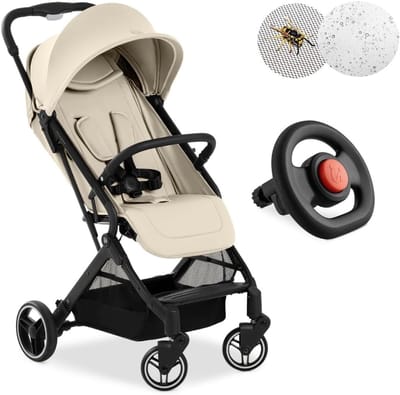 Reisbuggy met Stuur - Lichtgewicht Kinderwagen - Compact Reizen - Met Speelgoedstuur - 7.4 kg - Vanille