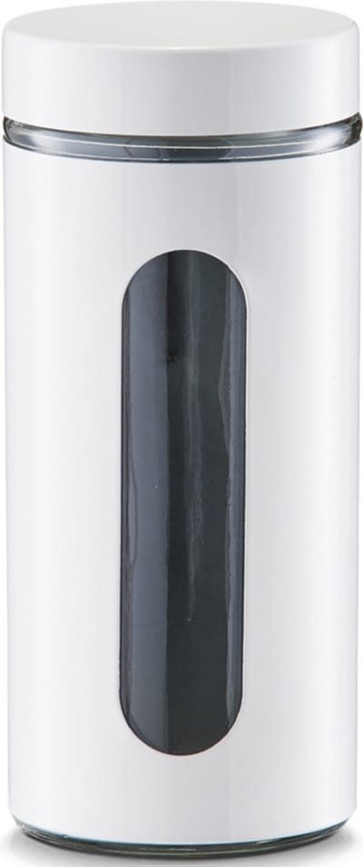 Zeller Voorraadpot - 1200 ml - wit - metaal - voedsel opbergen - met venster - blik / bus