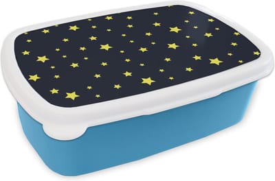 Broodtrommel Blauw - Lunchbox - Brooddoos - Sterrenhemel - Nacht - Patronen - 18x12x6 cm - Kinderen - Jongen