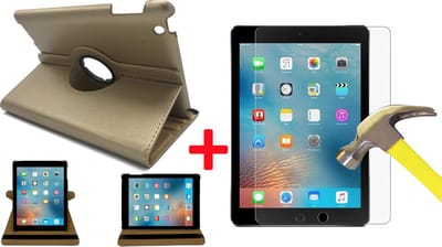 Hoes geschikt voor Apple iPad 2 / 3 / 4 - Book Case + Screen Protector 9H 2.5D - 360 Graden Draaibaar Goud Kunstleer Cover Rotatie Hoesje