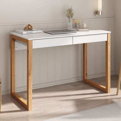 Bureau NOAH met 2 lades van massief hout – wit/eiken