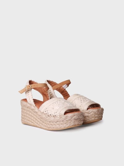 Dames espadrille met hoge hakken van gehaakte stof | RENATA