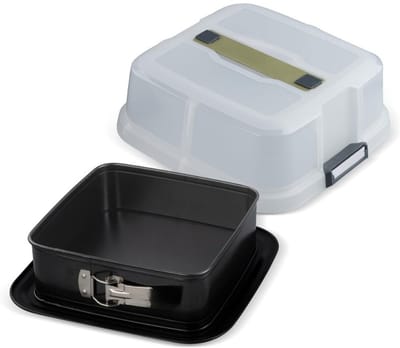 Famanu – Vierkante springvorm 23 x 23 cm met deksel, stevige stalen bakvorm voor taarten en desserts