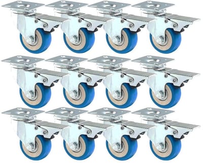 Zwenkwielen met Rem - Industriële Wielen - Meubels Verplaatsen - Dubbele Kogellagers - 50 mm - Blauw