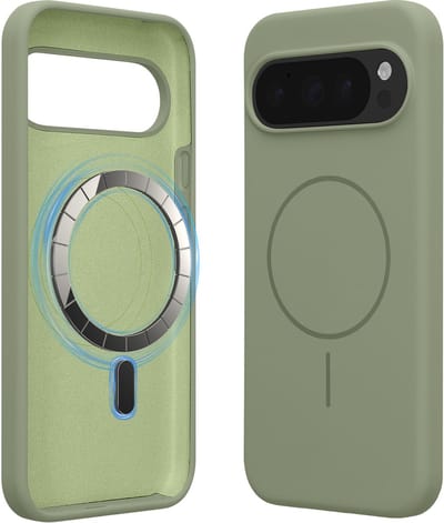 kwmobile Telefoonhoesje voor Google Pixel 10 Pro XL - Hoes met siliconen randen en magnetische achterkant compatibel met MagSafe, in grijsgroen