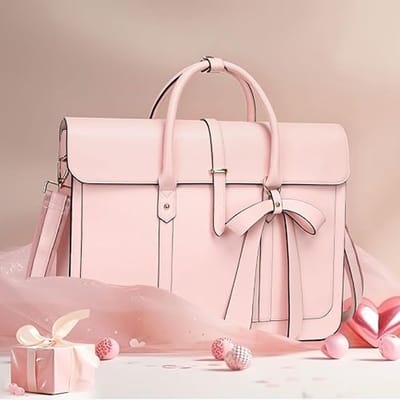 Laptoptas Dames 16 Inch – PU Lederen Schoudertas & Rugzak in 1 met Strik – Roze – Werk, School & Reizen