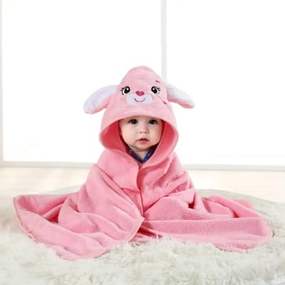 Kinderhanddoek Badponcho - 0 tot 3 jaar - Roze Konijn - Badjas met Capuchon - Sneldrogend & Warm - Voor Zwembad, Strand, Bad en Peuters
