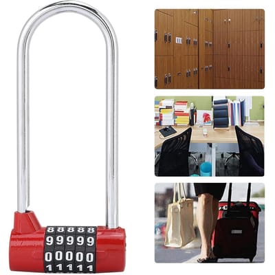 Cadenas de porte d'armoire extra-long en alliage de zinc en forme de U avec combinaison de chiffres et mot de passe rouge