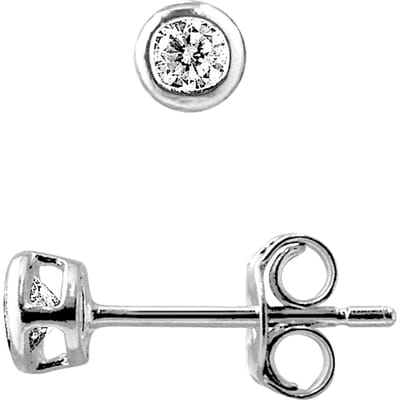 Ronde solitaire oor vlooien zirkoniumoxiden 2 mm Serti Clos Silver 925 - Mini
