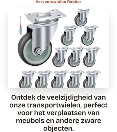 Dailygoods- Meubelwielen 50 mm - Robuuste Stalen Behuizing - 12 Stuks - Laadcapaciteit 50 kg - Geschikt voor Binnen/Buiten - Duurzaam en Geluidsarm - Transportwielen