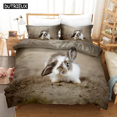 3D Geprint Pasen Haas Konijn Beddengoed Set Donzen Dekbedovertrek Met Kussensloop Dubbel Eenpersoons King AU Single(140x210cm)