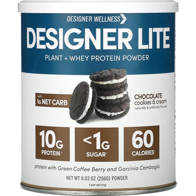 Designer Wellness, Lite Proteïne, Caloriearme Natuurlijke Proteïne, Chocolate Cookies & Cream, 256 g (256 gr)