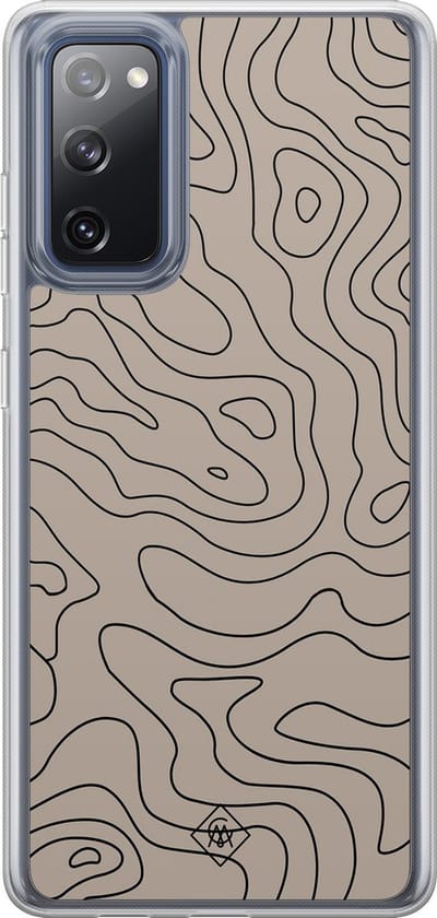 Casimoda® hoesje - Geschikt voor Samsung Galaxy S20 FE - Abstract Lines - 2-in-1 case - Schokbestendig - Geometrisch patroon - Verhoogde randen - Bruin/beige, Transparant